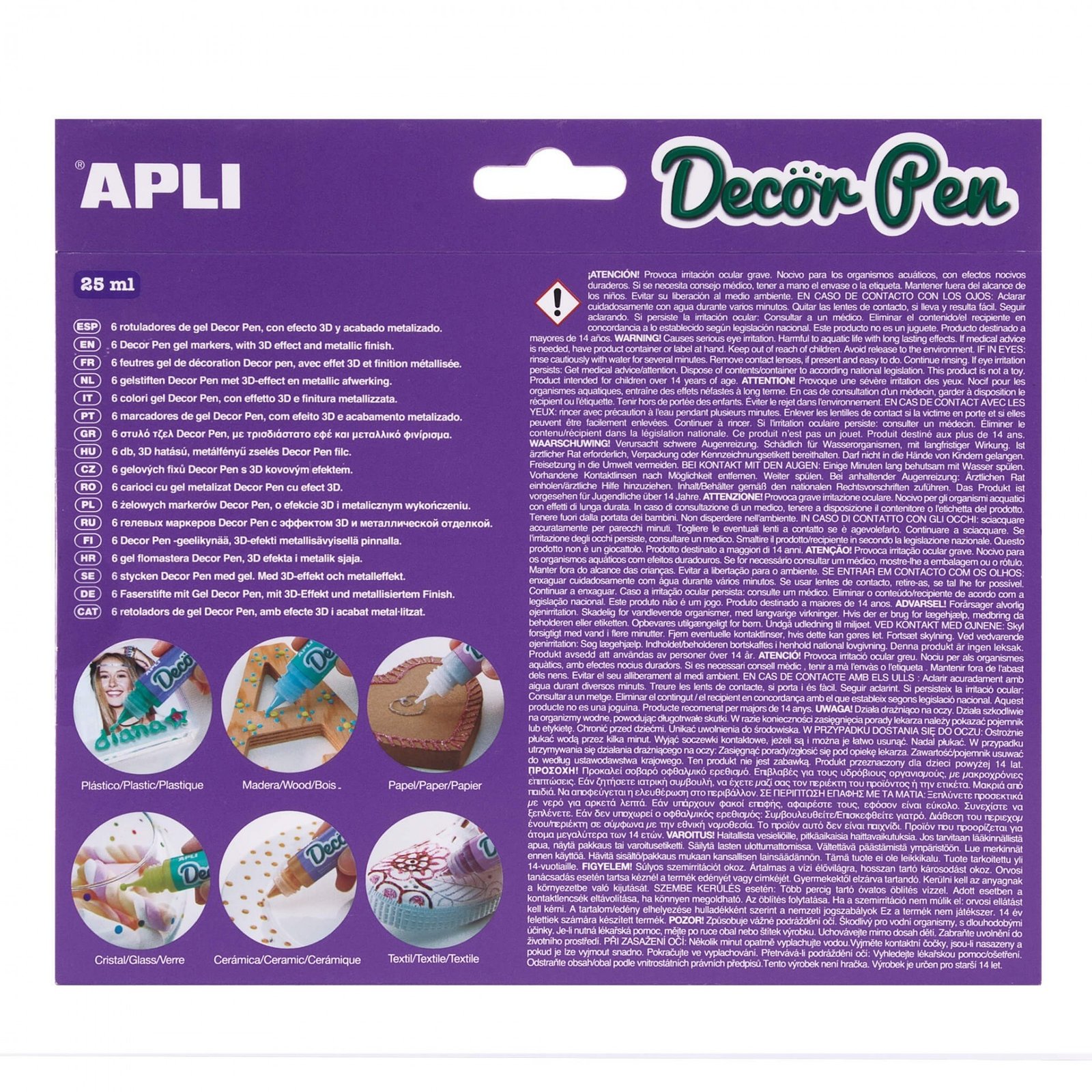 APLI 3D efektą suteikiantys metalizuoti markeriai „Decorpen“ (6 vnt.) - Image 3