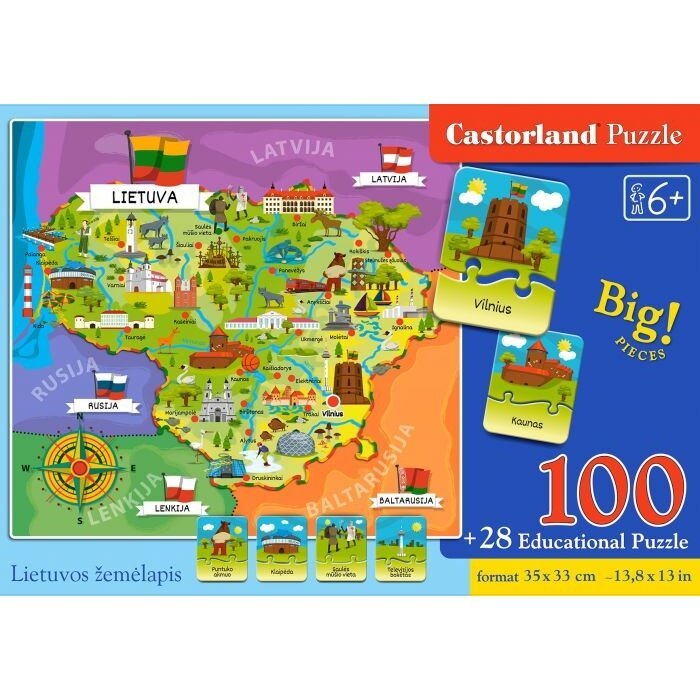 Castorland dėlionė Lietuvos žemėlapis 100 det. 14 mokomųjų kortelių