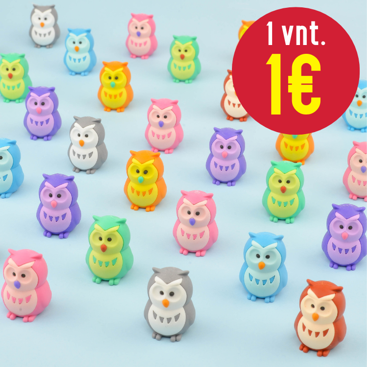 10 vnt. IWAKO figūrėlių - trintukų „Pelėdos“