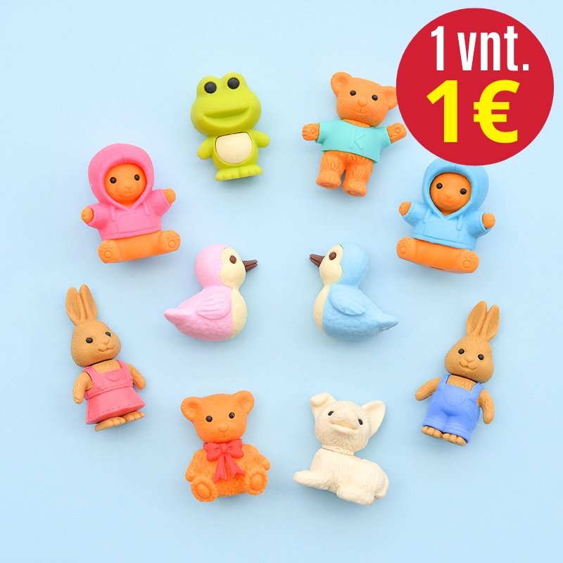IWAKO trintukų-figūrėlių rinkinys "Teddy Bear, Rabbit and Dog", 10 vnt.